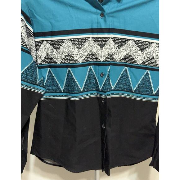 Roper Button Up Western Print Shirt Geometric Blue Black Size Medium - Picture 2 of 3
